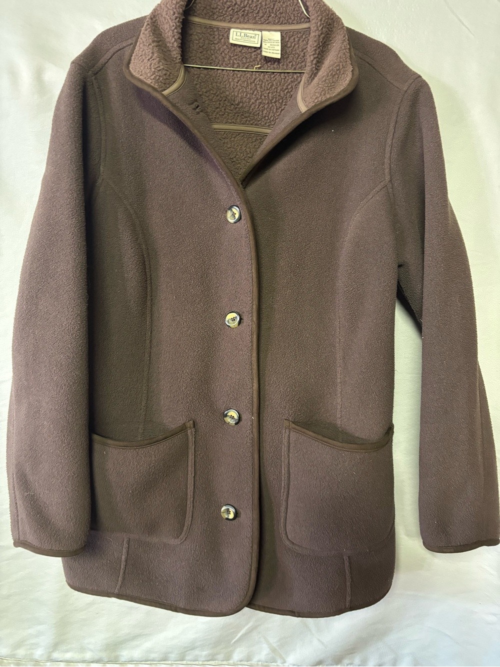 L.L. Bean Women's Mauve-Brown Teddy Fleece Button Jacket